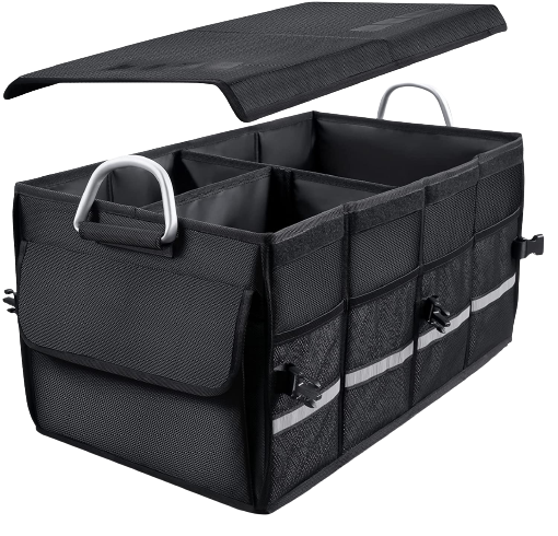 alt="organizator auto cu capac, manere de aluminiu si sistem de prindere cu velcro"