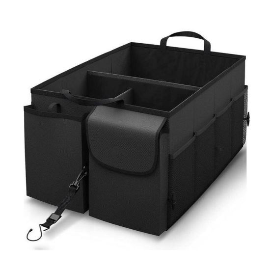 alt="organizator auto realizat din polyester Oxford de inalta calitate, prevazut cu sistem de prindere cu chingi"