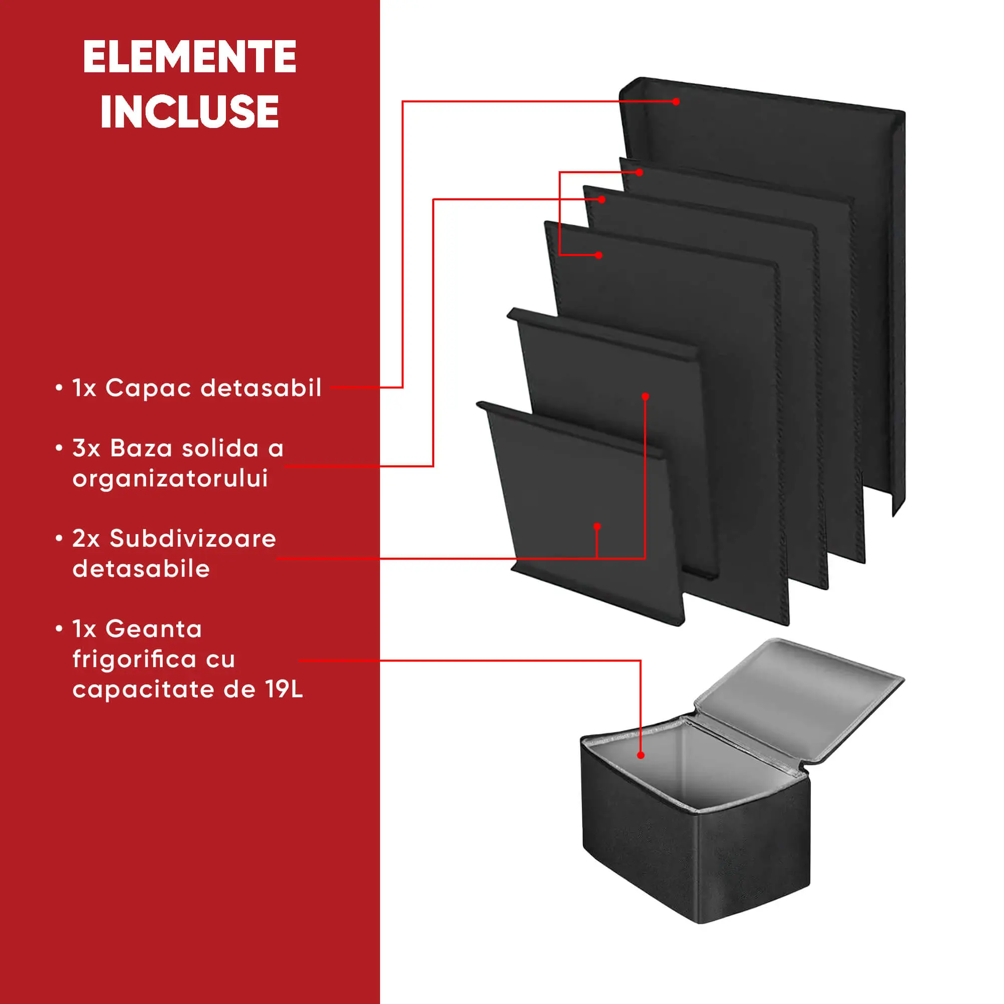Organizator portbagaj auto XXL, 82x37x32 cm, cu geanta frigorifica
