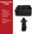 Organizator portbagaj auto, 58x43x27 cm, pliabil, cu 9 compartimente si chingi de ancorare, negru