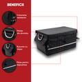 Organizator portbagaj auto Premium, 58x35x30 cm, cu manere din aluminiu, capac si fixare velcro, pliabil, impermeabil, negru