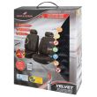 Set huse scaune auto fata Premium din catifea, Walser, universale, compatibile scaune cu airbag, cu fermoar, negru, 2 buc