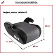 Scaun inaltator auto pentru copii Raffi, siguranta si confort, Walser, inaltime copii 125-150 cm, omologat standard ECE R 129, universal, ergonomic, gri/negru
