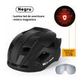 Casca protectie ciclism sosea si MTB cu viziera magnetica detasabila, lumina led de avertizare cu incarcare usb, aerodinamica, ultrausoara, canale de ventilatie, sistem de reglare, marimea L (57-62 cm), EPS+PC, West Biking, negru