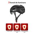 Casca protectie ciclism sosea si MTB cu viziera magnetica detasabila, lumina led de avertizare cu incarcare usb, aerodinamica, ultrausoara, canale de ventilatie, sistem de reglare, marimea L (57-62 cm), EPS+PC, West Biking, negru