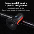 Claxon bicicleta cu telecomanda si lumini de avertizare, 5 sunete alarma, 120 dB, baterie 300 mAh cu incarcare USB, prindere ghidon, potrivire universala inclusiv trotineta, bicicleta electrica - RESIGILAT (produs testat - fara ambalaj original)