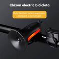Claxon bicicleta cu telecomanda si lumini de avertizare, 5 sunete alarma, 120 dB, baterie 300 mAh cu incarcare USB, prindere ghidon, potrivire universala inclusiv trotineta, bicicleta electrica - RESIGILAT (produs testat - fara ambalaj original)