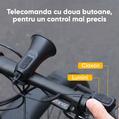 Claxon bicicleta cu telecomanda si lumini de avertizare, 5 sunete alarma, 120 dB, baterie 300 mAh cu incarcare USB, prindere ghidon, potrivire universala inclusiv trotineta, bicicleta electrica - RESIGILAT (produs testat - fara ambalaj original)