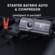 Starter baterie auto 12V, 2500A, compresor, robot pornire, jump starter booster, functie baterie externa, lanterna, 20000mAh, argintiu, geanta depozitare