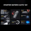 Starter baterie auto 12V, 2500A, compresor, robot pornire, jump starter booster, functie baterie externa, lanterna, 20000mAh, argintiu, geanta depozitare