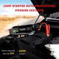 Jump starter auto profesional puternic 12V, portabil, multifunctional, 6000A, acumulator extern Fast Charge USB-C, 27000mAh, lanterna LED, argintiu cu negru, geanta depozitare - RESIGILAT (produs nou - cu ambalaj deteriorat)