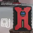 Compresor auto digital multifunctional 12V, 120W, 35L/min, cablu de alimentare 3 m, lumina LED, decuplare automata, negru-rosu