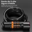 Antifurt bicicleta cu suport prindere si functie lumina stop, baterie reincarcabila, West Biking, grosime 1.2 cm, cablu otel, ABS, PVC, inchidere cu cifru iluminat LED , lungime 120 cm, rezistent
