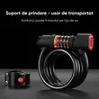 Antifurt bicicleta cu suport prindere si functie lumina stop, baterie reincarcabila, West Biking, grosime 1.2 cm, cablu otel, ABS, PVC, inchidere cu cifru iluminat LED , lungime 120 cm, rezistent