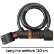 Antifurt bicicleta cu suport prindere si functie lumina stop, baterie reincarcabila, West Biking, grosime 1.2 cm, cablu otel, ABS, PVC, inchidere cu cifru iluminat LED , lungime 120 cm, rezistent