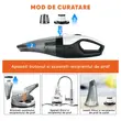Aspirator de mana portabil puternic, Pro Power, umed si uscat, uz casnic sau auto, 8000Pa, alimentare dubla, wireless reincarcabil, cablu USB, 3x2600mAh, 100W, cablu 5m, 12V, lumina LED, filtru dublu, Roll Fast - resigilat2 