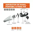 Aspirator de mana portabil puternic, Pro Power, umed si uscat, uz casnic sau auto, 8000Pa, alimentare dubla, wireless reincarcabil, cablu USB, 3x2600mAh, 100W, cablu 5m, 12V, lumina LED, filtru dublu, Roll Fast - resigilat2 