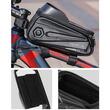 Borseta bicicleta cu husa impermeabila pentru telefon, montare pe ghidon si cadru, compatibila cu telefoane pana la 18 cm lungime, spatiu depozitare 1.5 L, port cablu pentru casti, logo reflectorizant, West Biking, negru