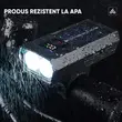 Far bicicleta fata, lampa frontala, lumina fata bicicleta, 200 lumeni, unghi larg vizibilitate 155 grade, lanterna LED, incarcare solara si USB, baterie 650 mAh, multifunctional, potrivire universala inclusiv MTB, rezistent la apa, afisaj digital