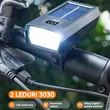 Far bicicleta fata, lampa frontala, lumina fata bicicleta, 200 lumeni, unghi larg vizibilitate 155 grade, lanterna LED, incarcare solara si USB, baterie 650 mAh, multifunctional, potrivire universala inclusiv MTB, rezistent la apa, afisaj digital