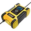 Redresor auto inteligent cu functie de reparare prin impulsuri, Foxsur, 12V 12A 24V 6A, 7 trepte incarcare, 9 moduri operare, tehnologie Switchmode, ecran LCD, auto, moto, camion, caravana, galben cu negru