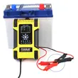 Redresor auto inteligent cu functie de reparare prin impulsuri, Foxsur, 12V 12A 24V 6A, 7 trepte incarcare, 9 moduri operare, tehnologie Switchmode, ecran LCD, auto, moto, camion, caravana, galben cu negru