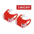 Lumini bicicleta silicon cu baterie, utilizare universala fata sau spate, lumina de avertizare LED de culoare rosie, potrivire universala inclusiv trotineta, scuter, bicicleta electrica, e-bike, rezistent la apa, rosu, set 2 buc