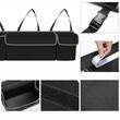 Organizator portbagaj auto, 90x12x25 cm, prindere pe tetiere, 3 buzunare cu inchidere velcro, buzunar sticla apa, Roll Fast, negru