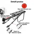 Portbagaj bicicleta MTB spate cu stop reflectorizant rosu, prindere pe tija, sarcina maxima 50 kg, 53 x 14 x 35.5 cm, aliaj aluminiu, kit montare inclus, negru