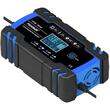 Redresor auto digital, incarcare baterii cu afisaj LCD, auto, moto, camion, Foxsur, 12V/8A, 24V/4A, 6Ah-150Ah, functie de reparare acumulator prin impulsuri, albastru cu negru