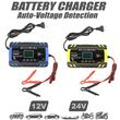 Redresor auto digital, incarcare baterii cu afisaj LCD, auto, moto, camion, Foxsur, 12V/8A, 24V/4A, 6Ah-150Ah, functie de reparare acumulator prin impulsuri, galben cu negru