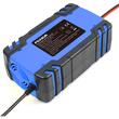 Redresor auto digital, incarcare baterii cu afisaj LCD, auto, moto, camion, Foxsur, 12V/8A, 24V/4A, 6Ah-150Ah, functie de reparare acumulator prin impulsuri, albastru cu negru