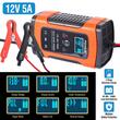 Redresor baterie auto digital cu afisaj LCD, auto si moto, Foxsur, 12V/5A, 4Ah-100Ah, functie de reparare acumulator prin impulsuri, rosu cu negru