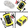 Redresor baterie auto digital cu afisaj LCD, auto si moto, Foxsur, 12V/5A, 4Ah-100Ah, functie de reparare acumulator prin impulsuri, galben cu negru
