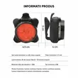 Set lumini bicicleta far si stop cu LED, fata si spate, 4 moduri de iluminare, 20 + 10 lumeni, baterie 500 mAh si incarcare USB, potrivire universala inclusiv trotineta, scuter, bicicleta electrica, e-bike
