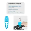 Sonerie bicicleta copii, mini, 120 dB, 4 tipuri de sunete, potrivire universala inclusiv trotineta, scuter, bicicleta electrica, e-bike, prindere ghidon, albastru
