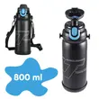 Sticla de apa 800 ml portabila, 2 capete interschimbabile, curea transport, recipient termos pentru bauturi calde si reci, bidon de apa, pentru bicicleta, sport, drumetie, camping, inox