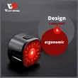 Stop bicicleta inteligent cu senzor de frana, vibratii si lumina, 6 moduri iluminare LED, West Biking, incarcare USB, autonomie baterie max 60 ore, indicator baterie, plastic ABS, rezistent la apa, universal, negru
