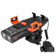 Far bicicleta multifunctional LED cu 5 functii, iluminare dubla 500 lumeni, 4 moduri de iluminare, vizibilitate 120 m, suport telefon, claxon, incarcare USB, West Biking, negru cu portocaliu