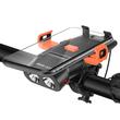 Far bicicleta multifunctional LED cu 5 functii, iluminare dubla 500 lumeni, 4 moduri de iluminare, vizibilitate 120 m, suport telefon, claxon, incarcare USB, West Biking, negru cu portocaliu