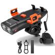 Far bicicleta multifunctional LED cu 5 functii, iluminare dubla 500 lumeni, 4 moduri de iluminare, vizibilitate 120 m, suport telefon, claxon, incarcare USB, West Biking, negru cu portocaliu