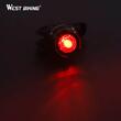 Stop LED bicicleta, functie dubla fata/spate, potrivire universala inclusiv pentru MTB, vizibilitate 50 m si 240 de grade, 3 moduri de iluminare, prindere de tija, plastic ABS si aluminiu, rezistent la apa, 11.3 x 3.1 x 3.1 cm, West Biking, negru