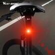 Stop LED bicicleta, functie dubla fata/spate, potrivire universala inclusiv pentru MTB, vizibilitate 50 m si 240 de grade, 3 moduri de iluminare, prindere de tija, plastic ABS si aluminiu, rezistent la apa, 11.3 x 3.1 x 3.1 cm, West Biking, negru