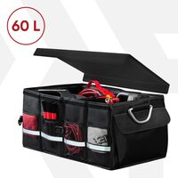 Organizator portbagaj auto Premium, 58x35x30 cm, cu manere din aluminiu, capac si fixare velcro, pliabil, impermeabil, negru