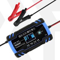 Redresor auto digital, incarcare baterii cu afisaj LCD, auto, moto, camion, Foxsur, 12V/8A, 24V/4A, 6Ah-150Ah, functie de reparare acumulator prin impulsuri, albastru cu negru