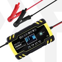 Redresor auto digital, incarcare baterii cu afisaj LCD, auto, moto, camion, Foxsur, 12V/8A, 24V/4A, 6Ah-150Ah, functie de reparare acumulator prin impulsuri, galben cu negru