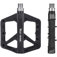 Pedale platforma pentru bicicleta de oras si MTB, model lat, cu crampoane, antiderapante, ultrausoare, impermeabile, rezistente la praf, rulment DU, 10.5 x 13 x 1.9 cm, otel si fibra de nylon, West Biking, negru, set 2 pedale