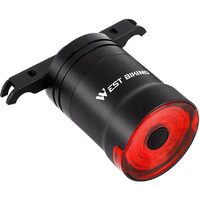Stop bicicleta cu LED, 6 moduri de iluminare, senzor de frana si de lumina, mod operare automat sau manual, incarcare USB, prindere sub sa, potrivire universala, plastic ABS, rezistent la apa, West Biking, negru