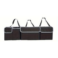 Organizator portbagaj auto, 90x12x25 cm, prindere pe tetiere, 3 buzunare cu inchidere velcro, buzunar sticla apa, Roll Fast, negru