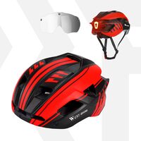 Casca protectie ciclism sosea si MTB cu viziera magnetica detasabila, lumina led de avertizare cu incarcare usb, aerodinamica, ultrausoara, canale de ventilatie, sistem de reglare, marimea L (57-62 cm), EPS+PC, West Biking, rosu